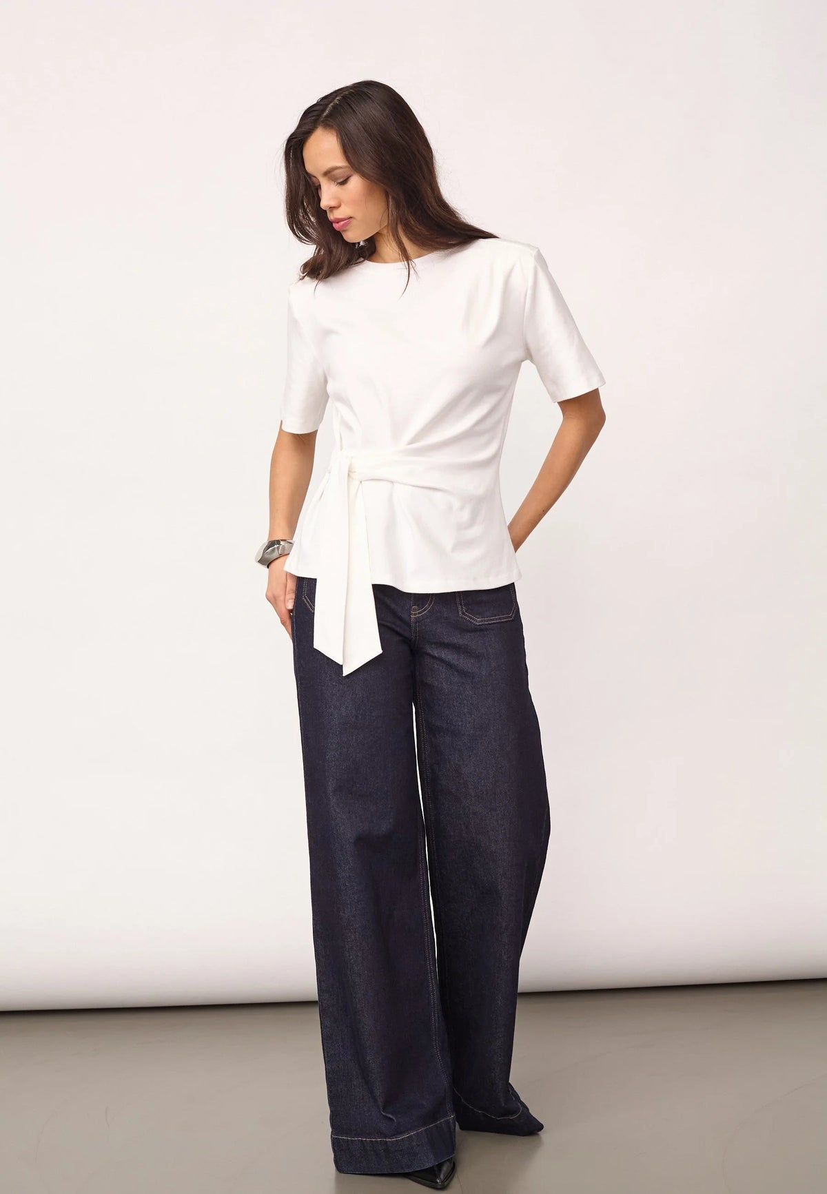 Co'Couture | OrianeCC Pleat Tie Tee - White (500096)