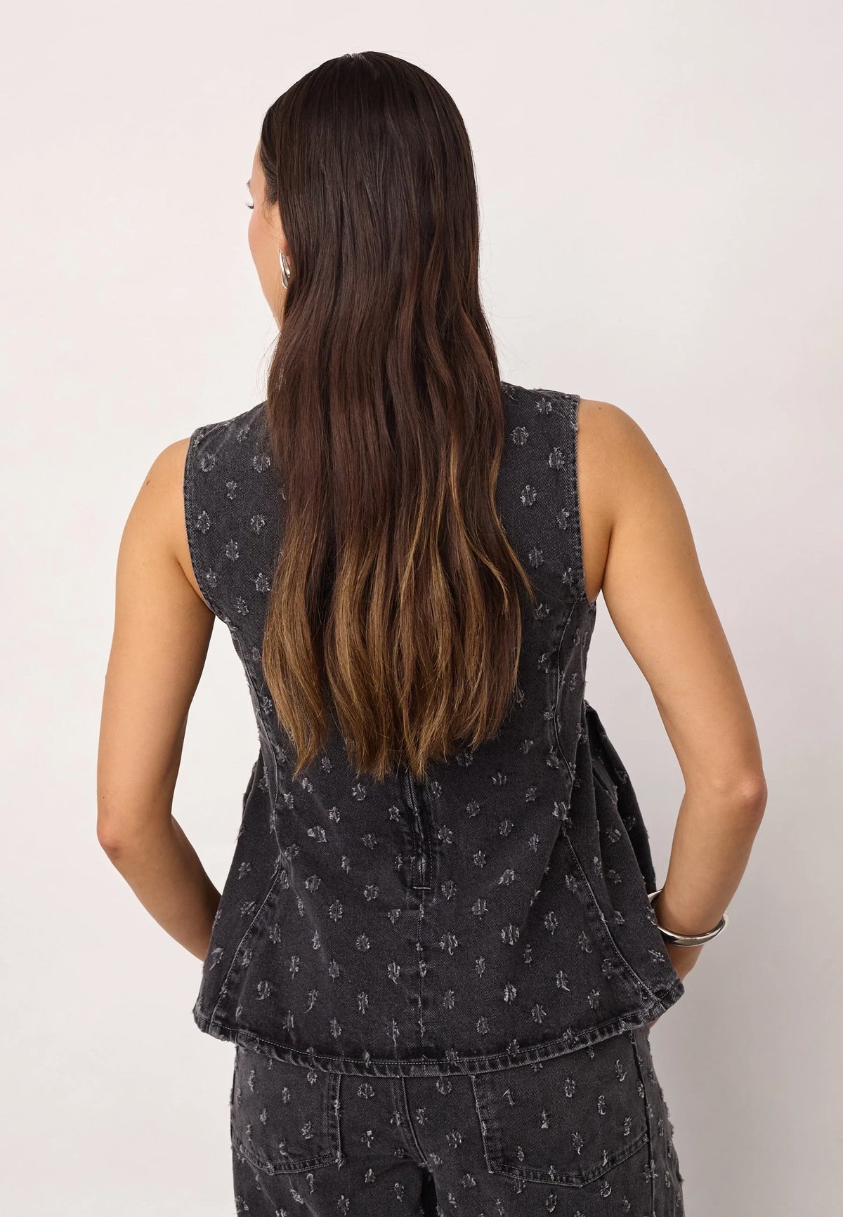 Co'Couture | DerriCC Dot Denim Top - Mid Grey (500127)