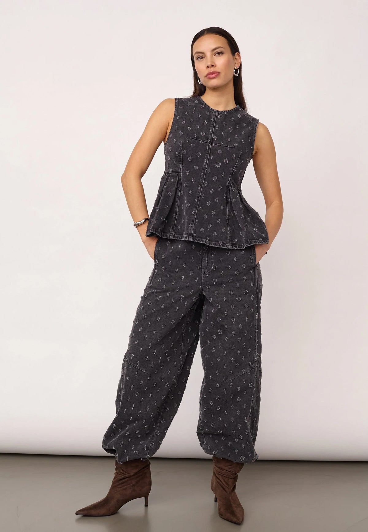 Co'Couture | DerriCC Dot Denim Top - Mid Grey (500127)