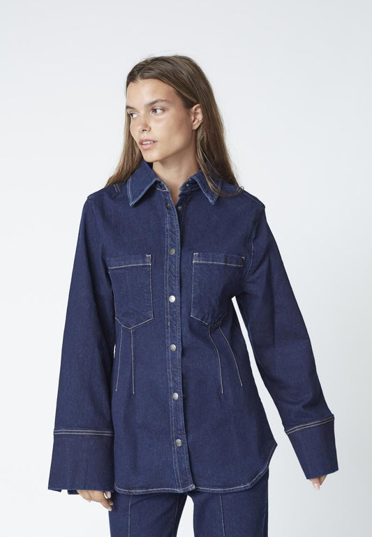 Co'Couture | TheoCC Fitted Denim Shirt - Dark Denim