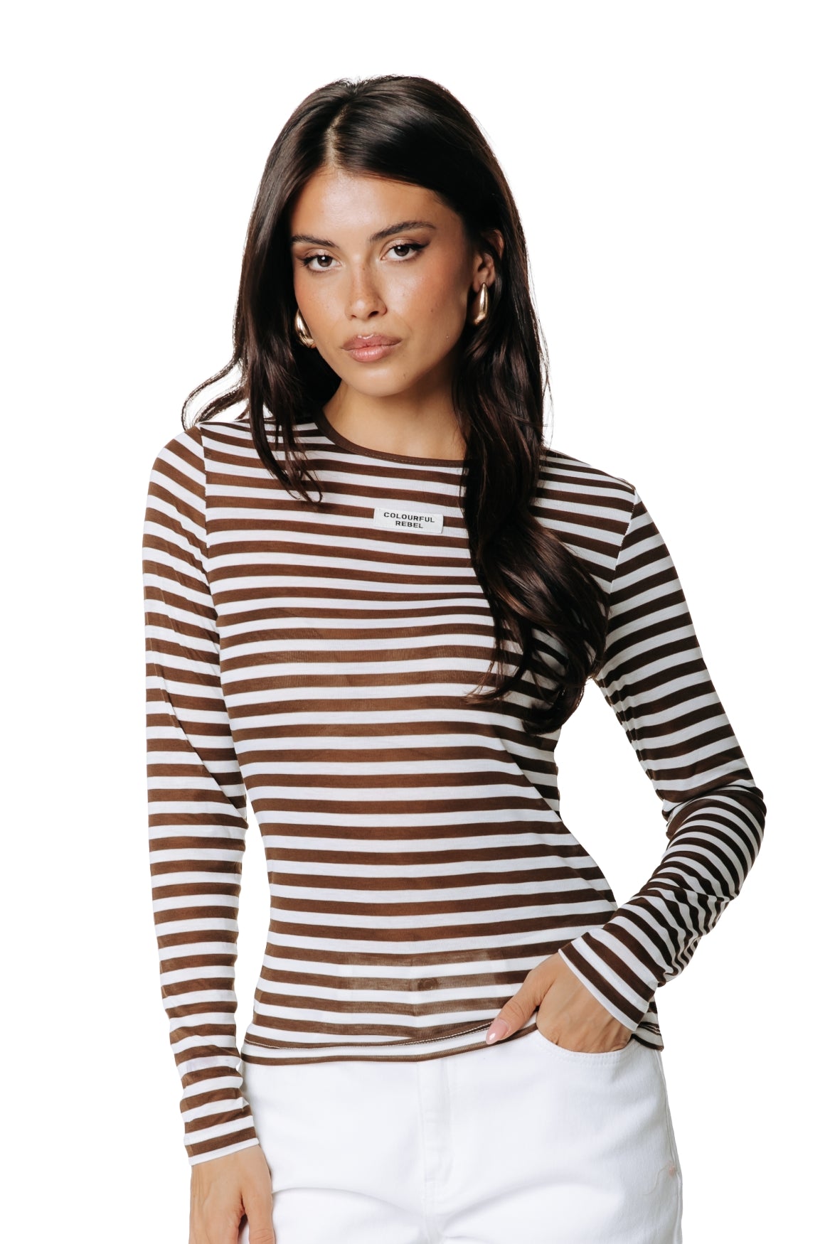 Colourful Rebel | Juna Stripe Roundneck Top - Brown