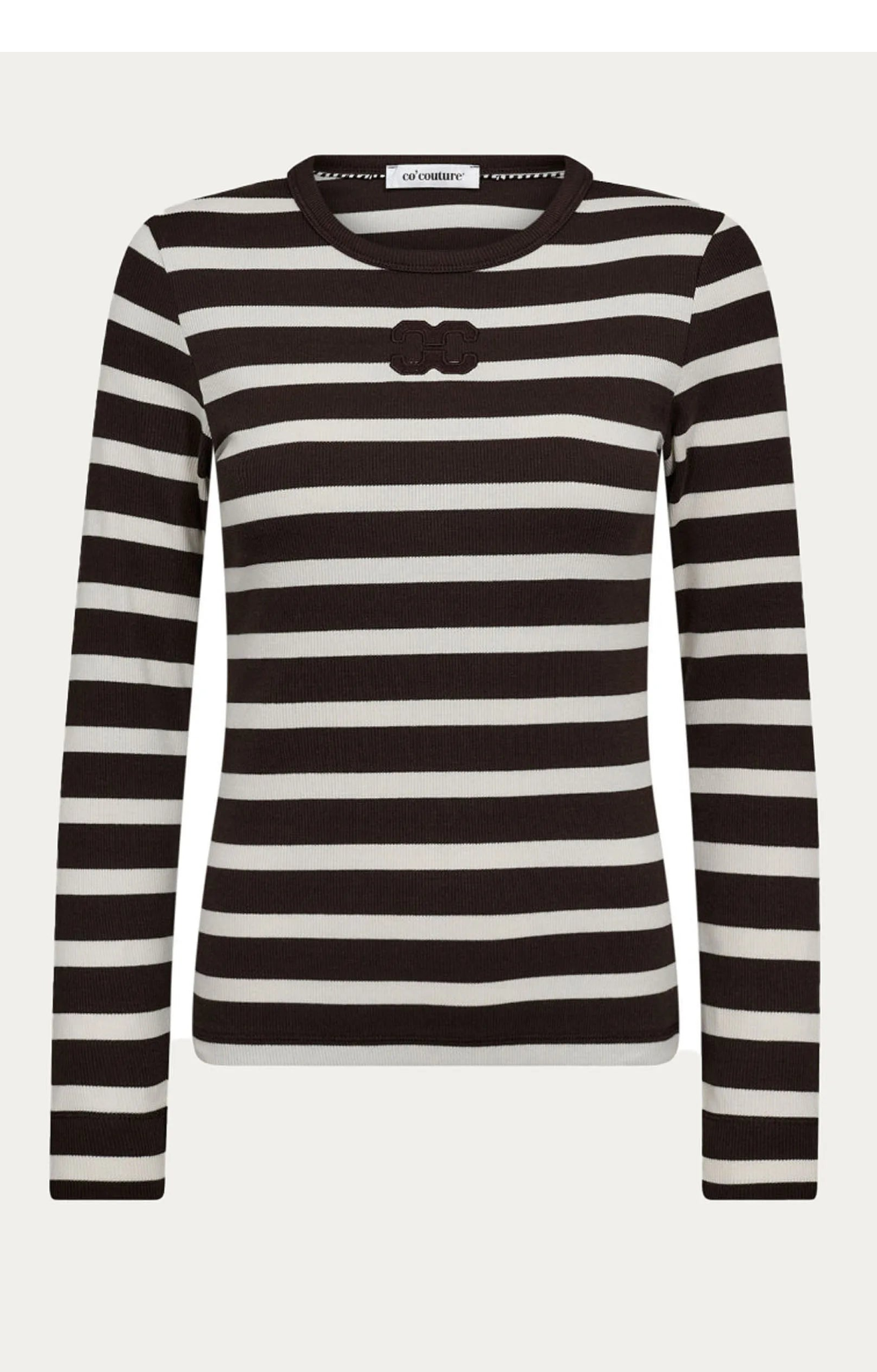 Co'Couture || GrannyCC Rib Emb LS Blouse - OffWhite-Black