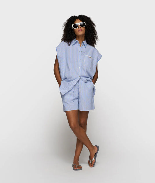 10DAYS | Cotton Shorts Stripes - White/Steel Blue (20-200-6202)