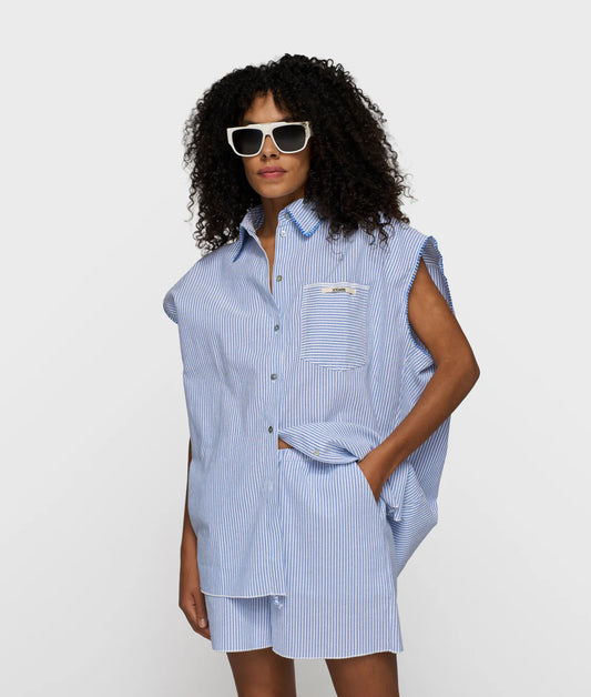 10DAYS | Cotton Blouse Stripes - White/Steel Blue (20-411-6202)