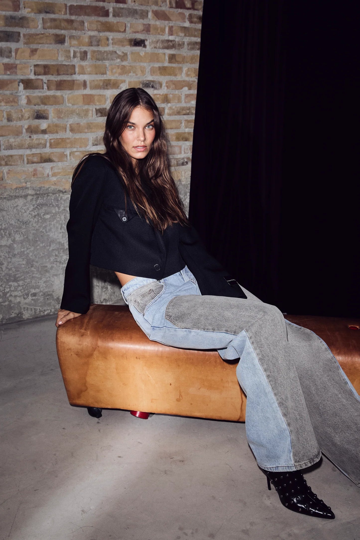 Haute l'Amitié | Two-Tone Patch Tall Jeans - Blue/Grey Mix (HL10486)