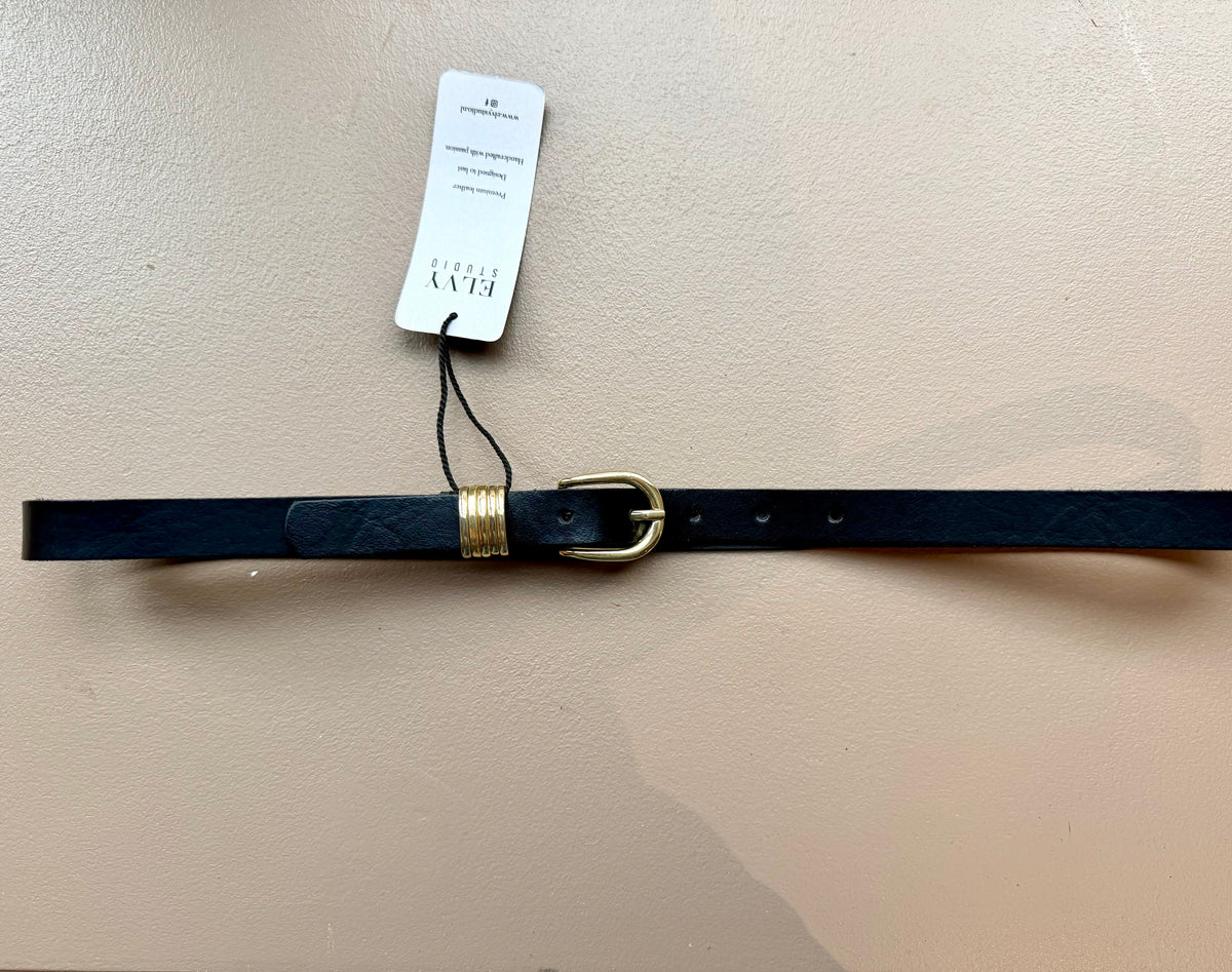 Elvy | Leather Belt - Black/Gold
