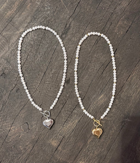 FÍ Sieraden | Parel Ketting Met Hart - Zilver/Goud