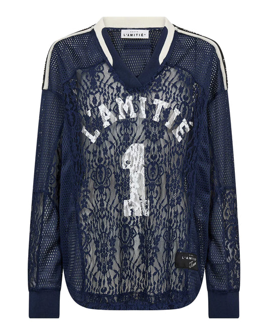 Haute l'Amitié | Lace Football V-Blouse - Navy (HL10468)