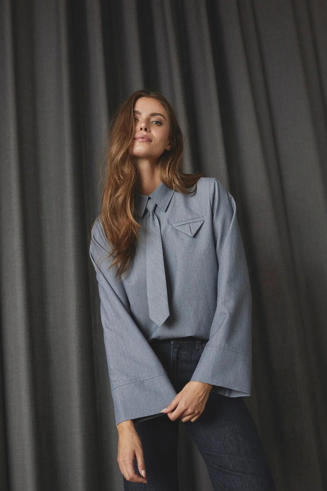 Co’Couture | Tengacc Tie Blouse 45044 - Dusty Blue