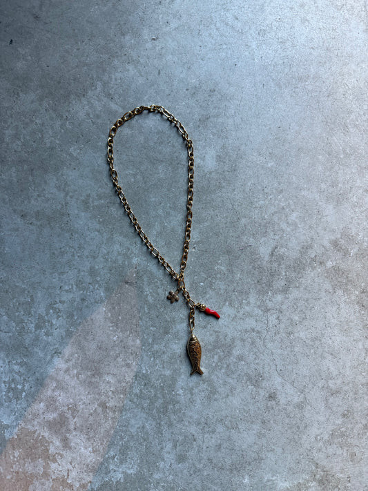 FÍ Sieraden | Gouden Ketting Met Vis/Bloem/Peper