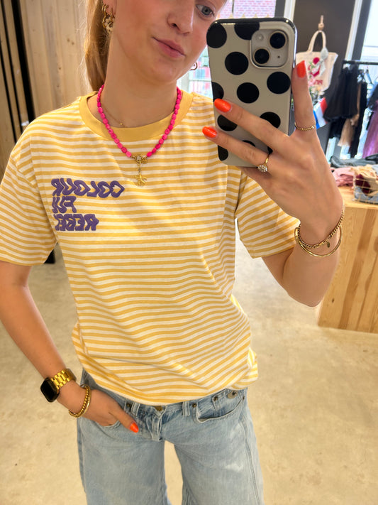 Colourful Rebel || Puff Logo Stripe Loosest Tee - Soft Yellow