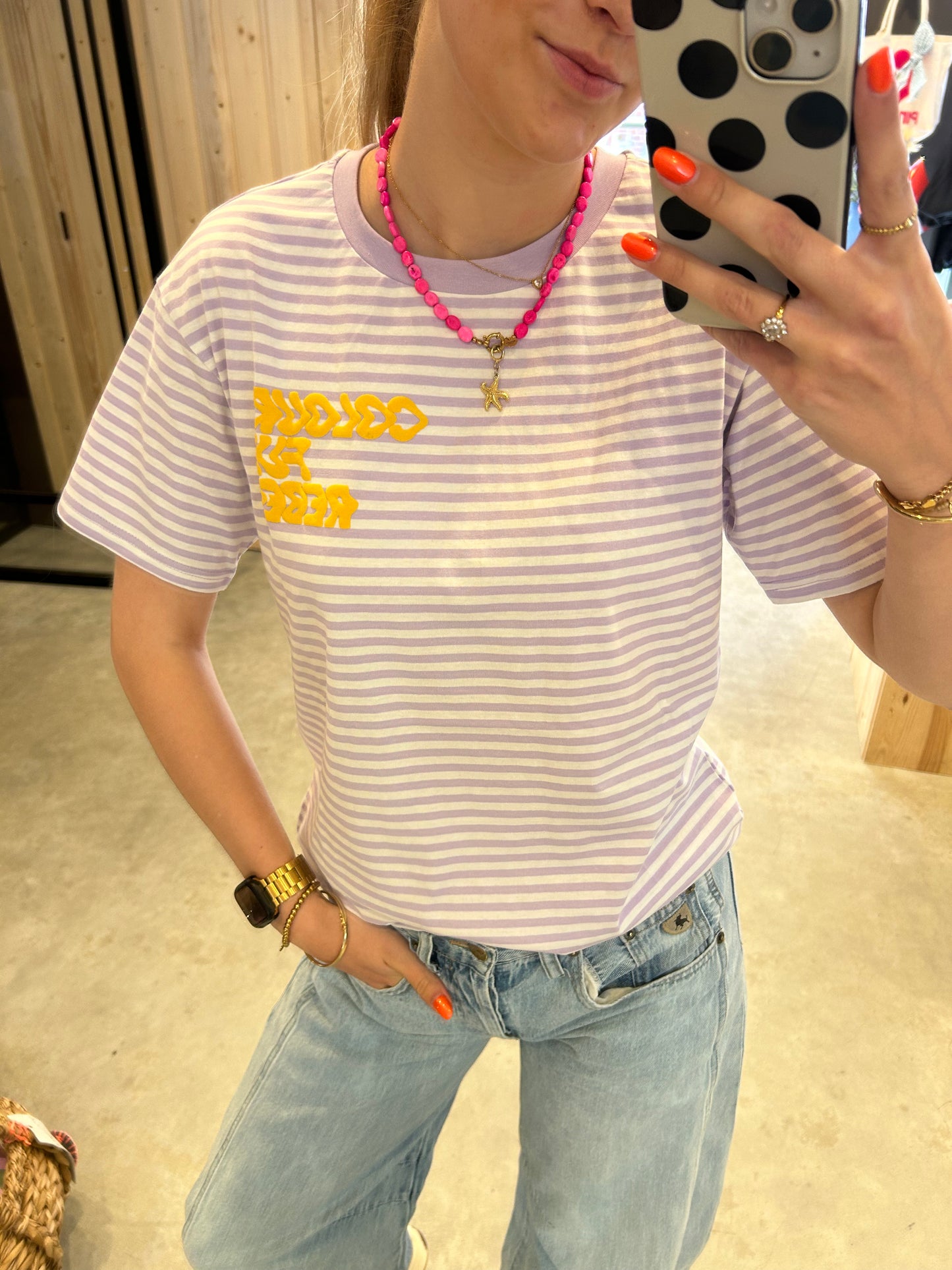 Colourful Rebel || Puff Logo Stripe Loosefit tee - Light Lavender