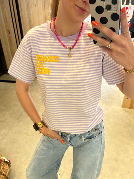 Colourful Rebel || Puff Logo Stripe Loosefit tee - Light Lavender