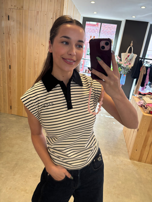 Co'Couture | NormaCC Stripe Polo Top - Black (43024)