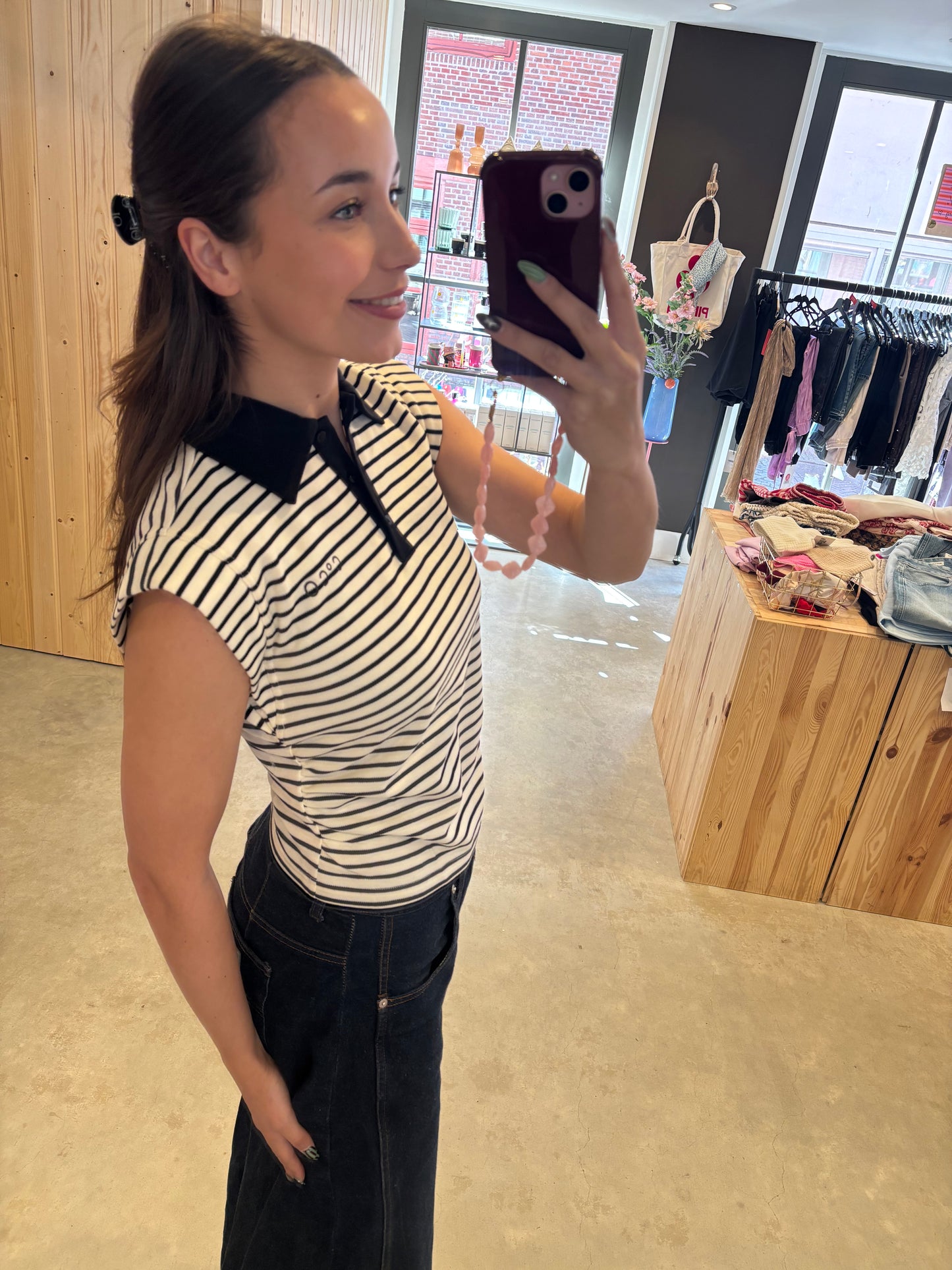 Co'Couture | NormaCC Stripe Polo Top - Black (43024)