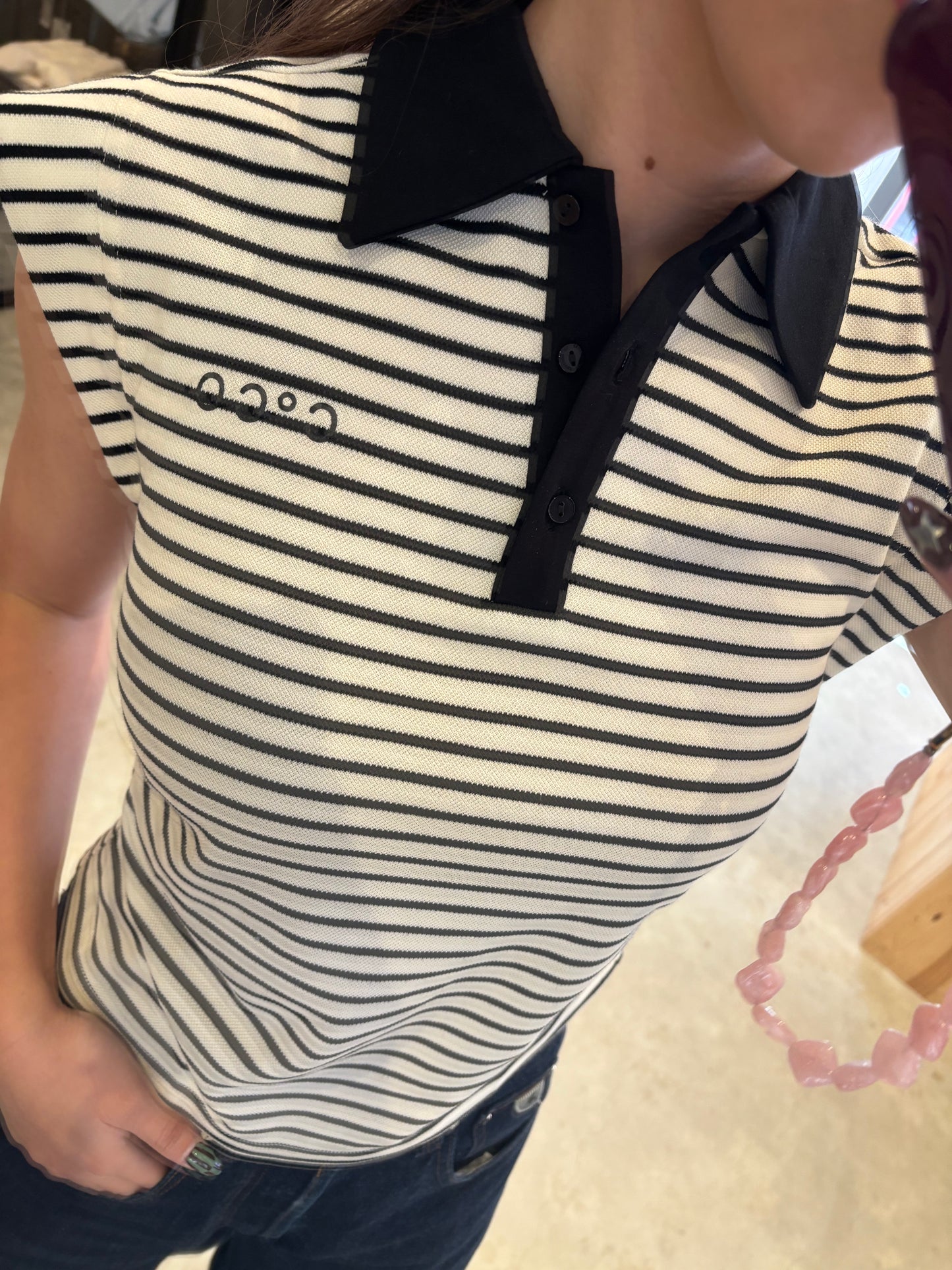 Co'Couture | NormaCC Stripe Polo Top - Black (43024)