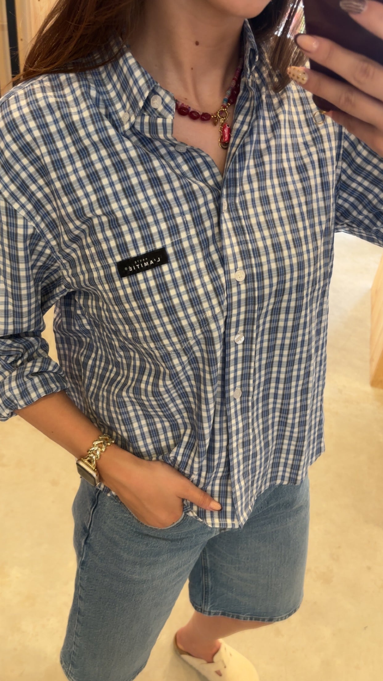Haute l'Amitié | Button Down Mini Check Shirt - Off-White/ Pale Blue (HL10719)