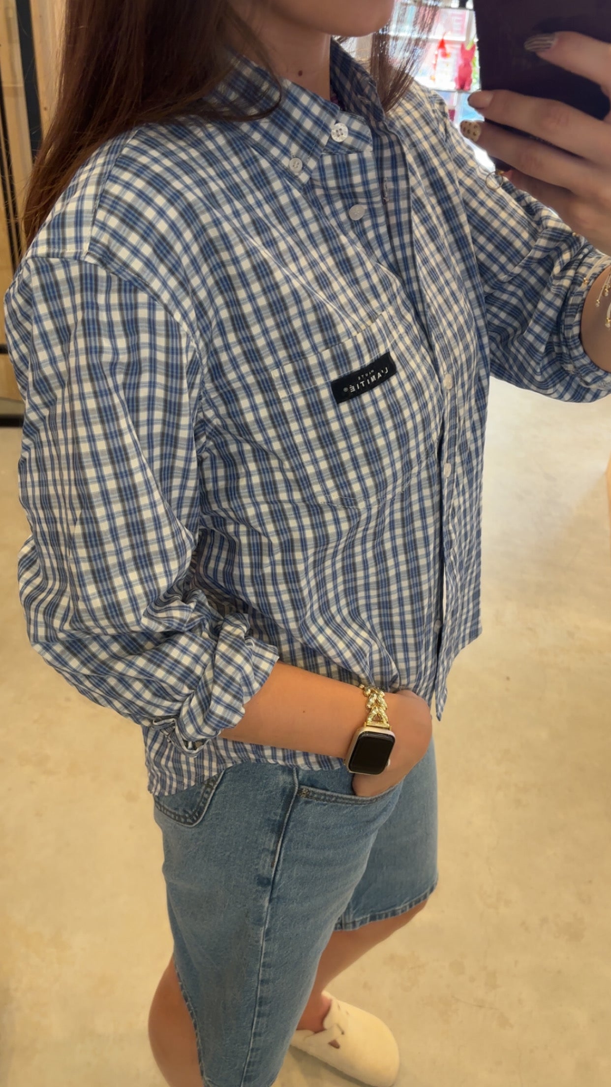 Haute l'Amitié | Button Down Mini Check Shirt - Off-White/ Pale Blue (HL10719)