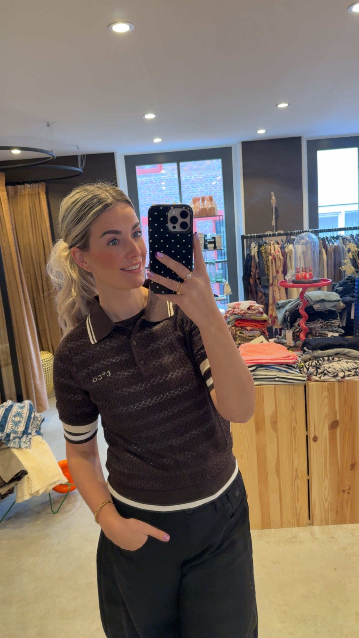 Co'Couture | LueCC Pointella Polo Knit - Dark Brown (11145)