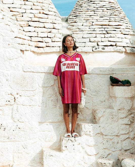 Colourful Rebel | Taylie Striped Football Tee Dress - Bright Pink (WD116924)