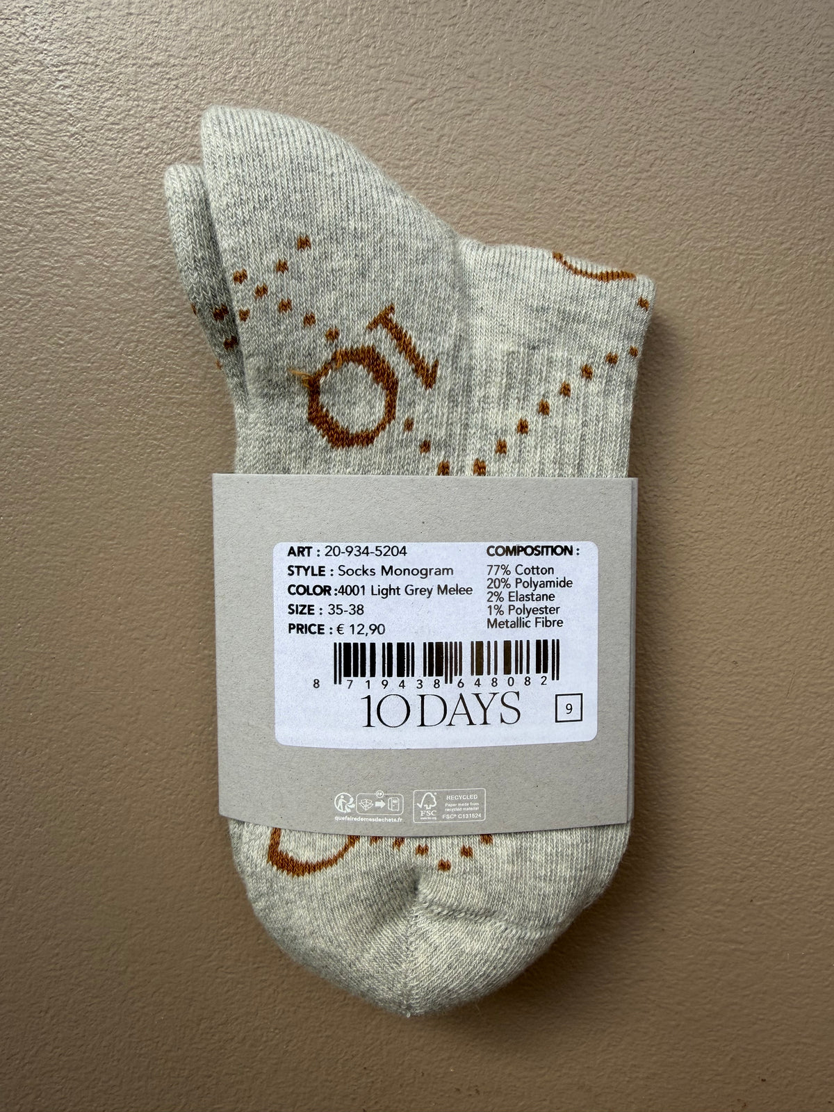10DAYS | Socks All-Over Monogram - Light Grey Melee