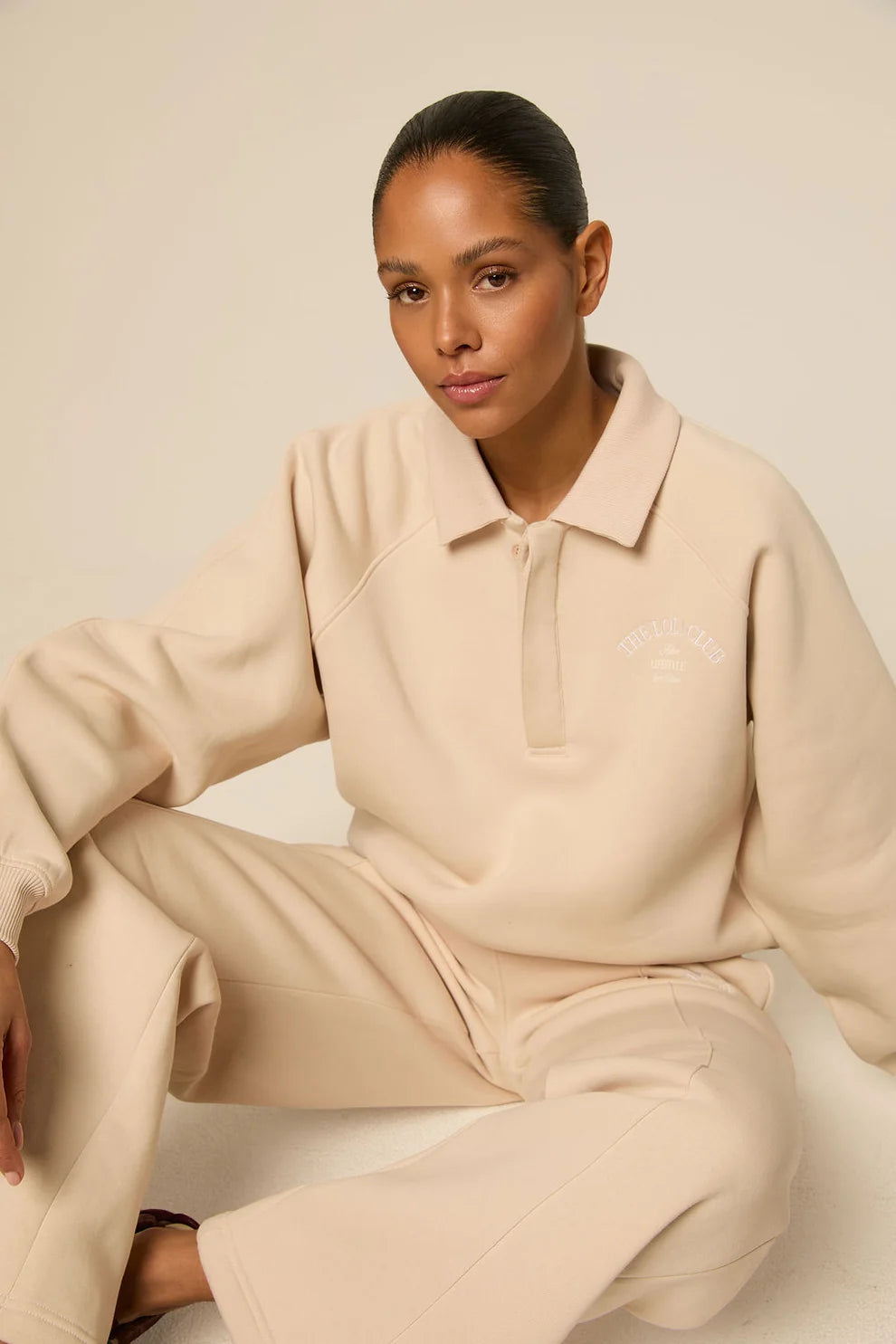 The Lola Club | Elbony Polo Sweater - Oatmilk