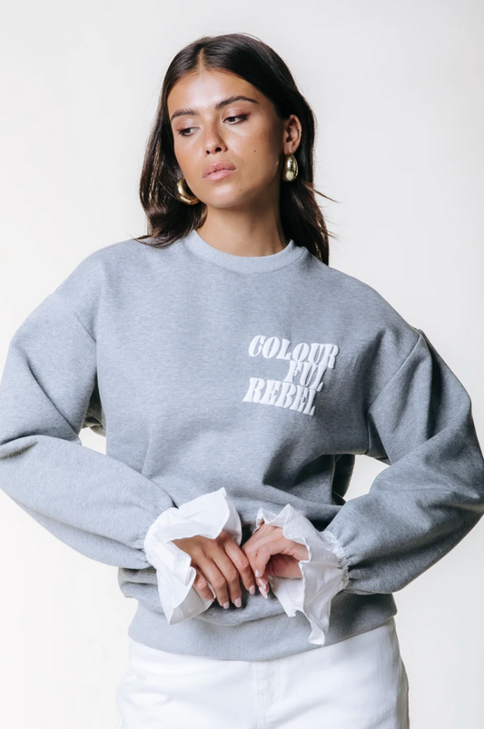 Colourful Rebel | Poplin Cuff Sweat - (WS417623) Light Grey Melange