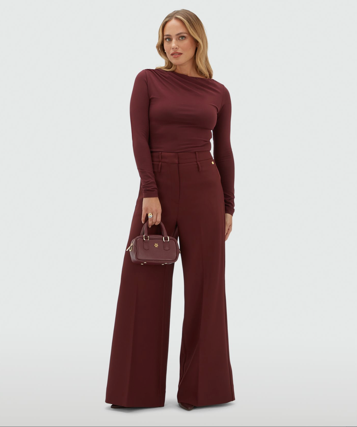 JOSH V | Sky High Waisted Wide Leg Pantalon - Burgundy