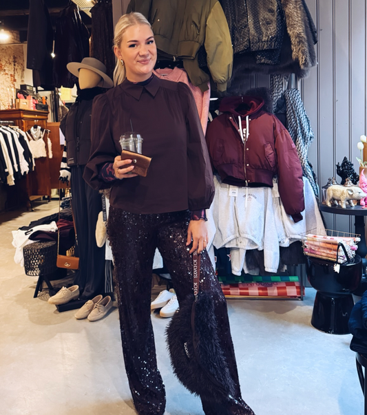 Co'couture | SophieCC Sequin LL Pant - Dark Brown