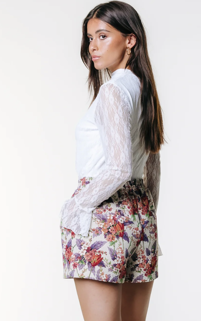 Colourful Rebel | Florance Floral Jacquard Short (WS317547) - Off White