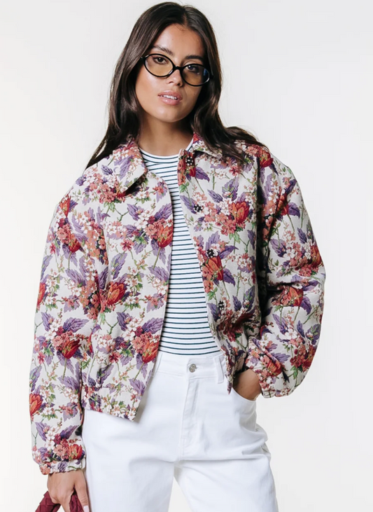 Colourful Rebel | Bente Flower Jacquard Bomber Jacket (WJ117829)