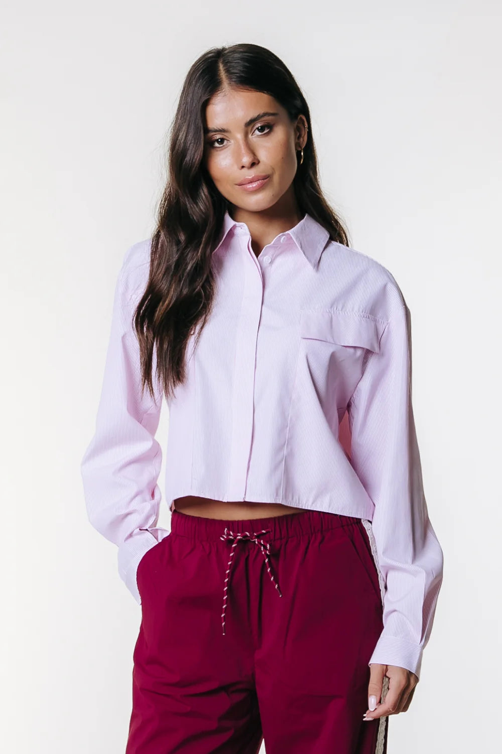 Colourful Rebel | Febe Striped Cropped Blouse - Soft Pink (WB117541)