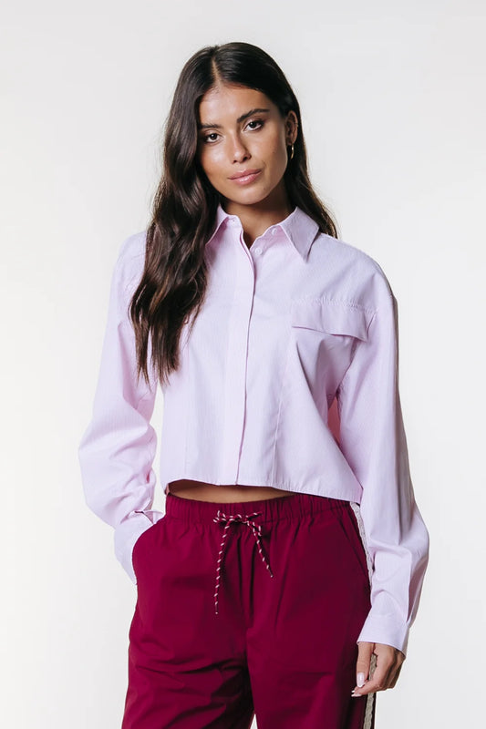 Colourful Rebel | Febe Striped Cropped Blouse - Soft Pink (WB117541)