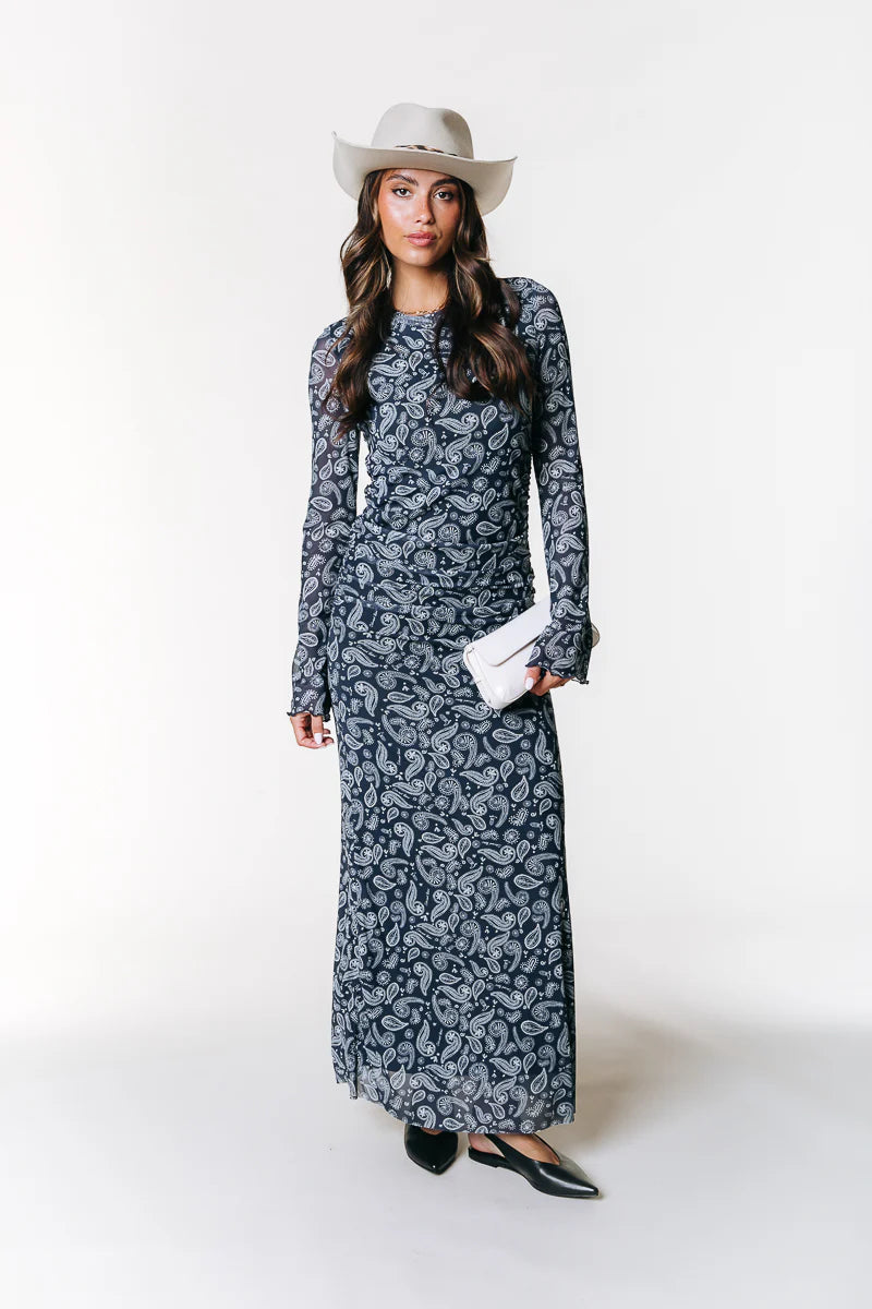 Colourful Rebel | Maude Paisley Mesh Maxi Dress - Denim Blue (WD117114)