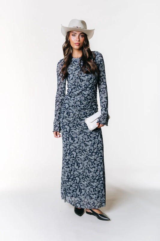 Colourful Rebel | Maude Paisley Mesh Maxi Dress - Denim Blue (WD117114)