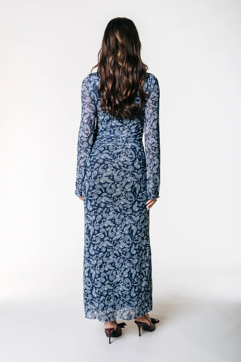 Colourful Rebel | Maude Paisley Mesh Maxi Dress - Denim Blue (WD117114)