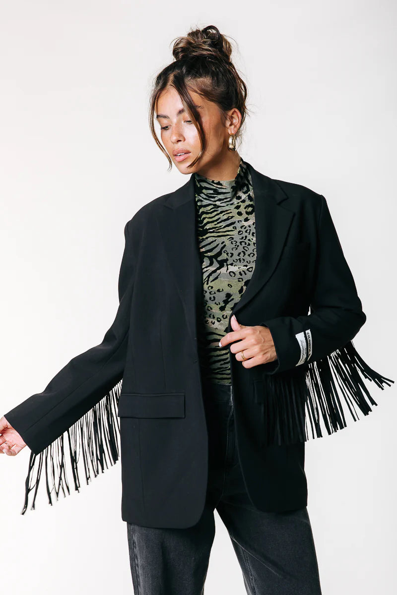 Colourful Rebel | Jesra Fringe Blazer - Black (WJ11720)