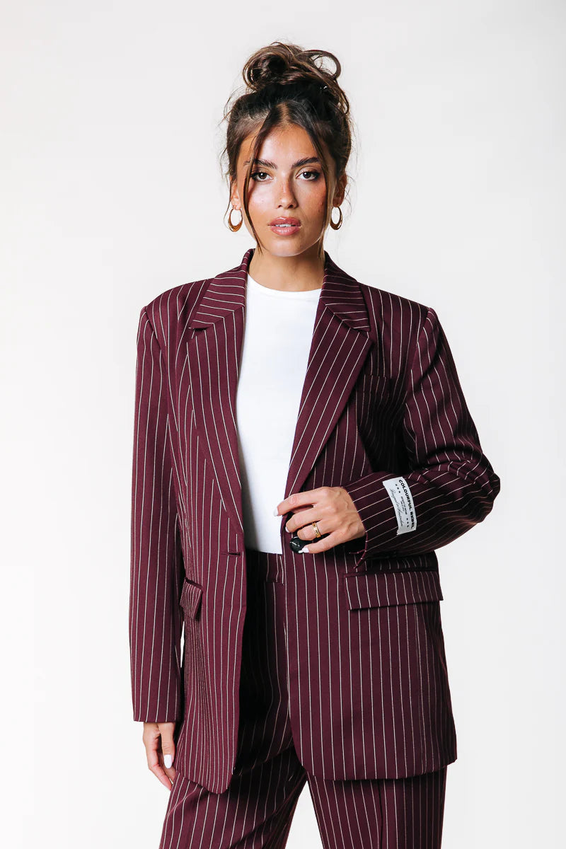 Colourful Rebel | Jesra pinstripe blazer - Merlot Red (WJ117219)
