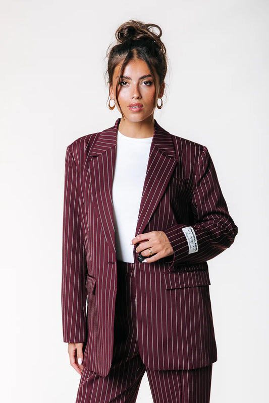 Colourful Rebel | Jesra pinstripe blazer - Merlot Red (WJ117219)