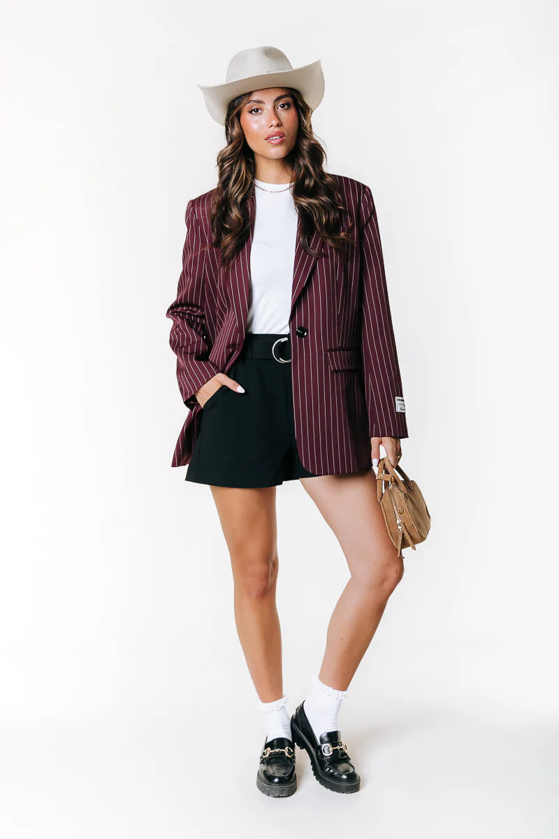 Colourful Rebel | Jesra pinstripe blazer - Merlot Red (WJ117219)