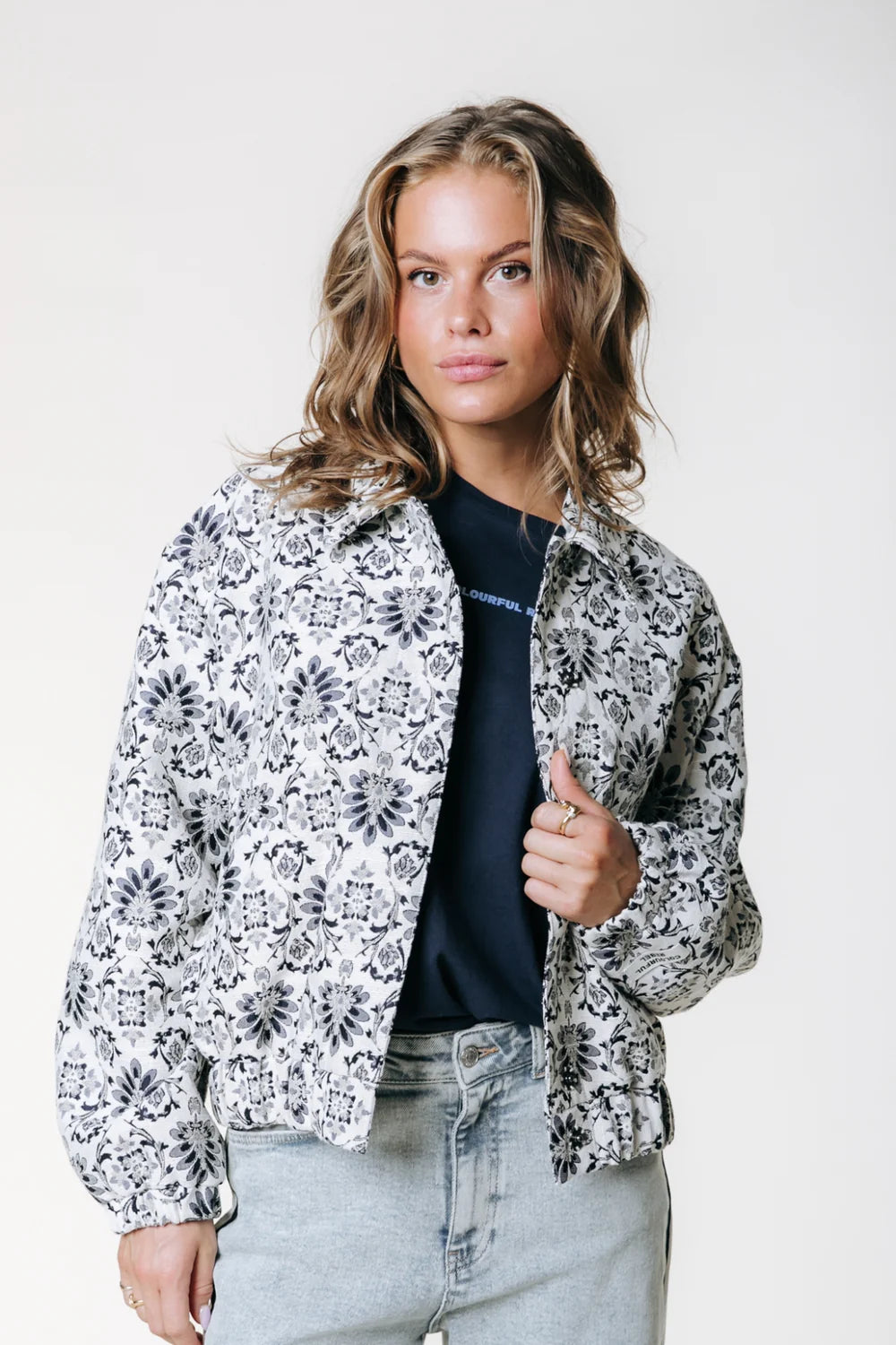 Colourful Rebel | Bente Flower Jacquard Bomber Jacket - (WJ117831) Multicolor