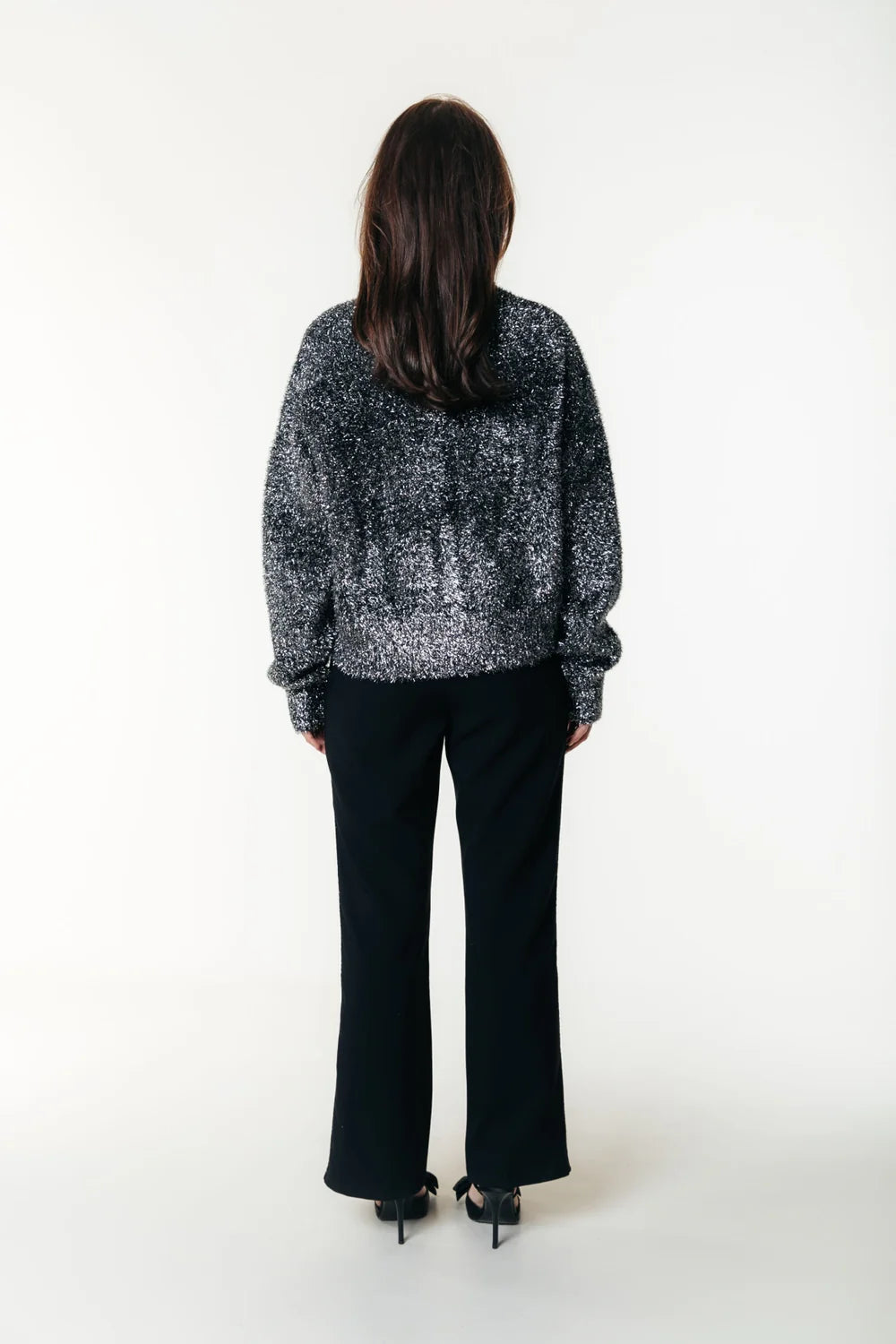 Colourful Rebel | Olivia Crewneck Knitted Sweater - Metallic silver