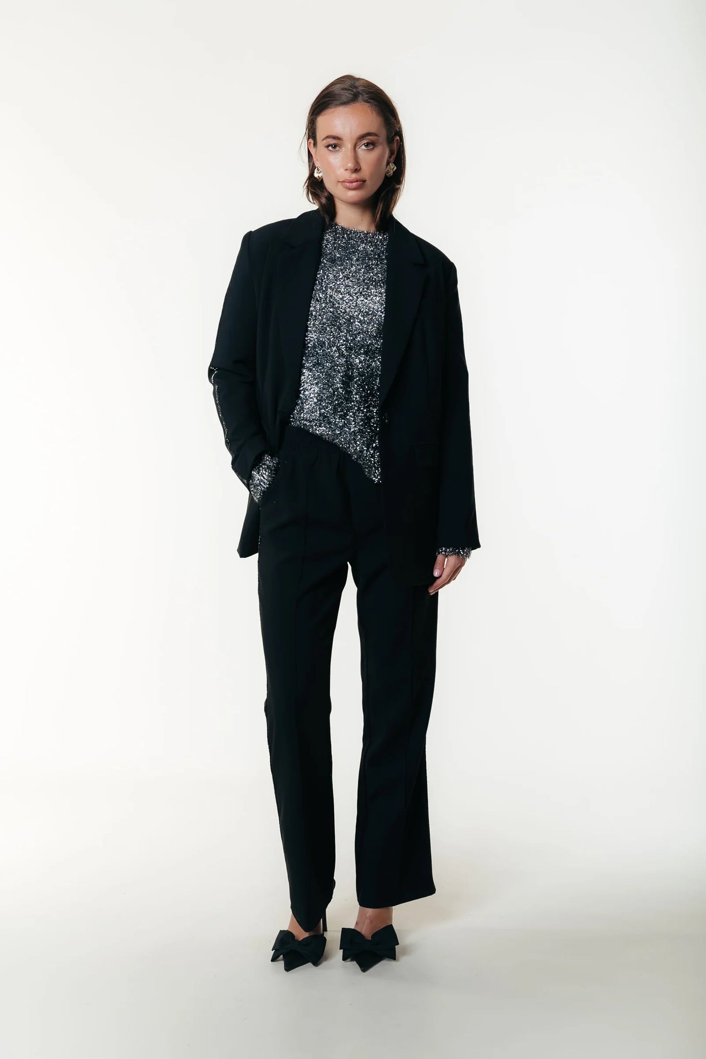 Colourful Rebel | Olivia Crewneck Knitted Sweater - Metallic silver