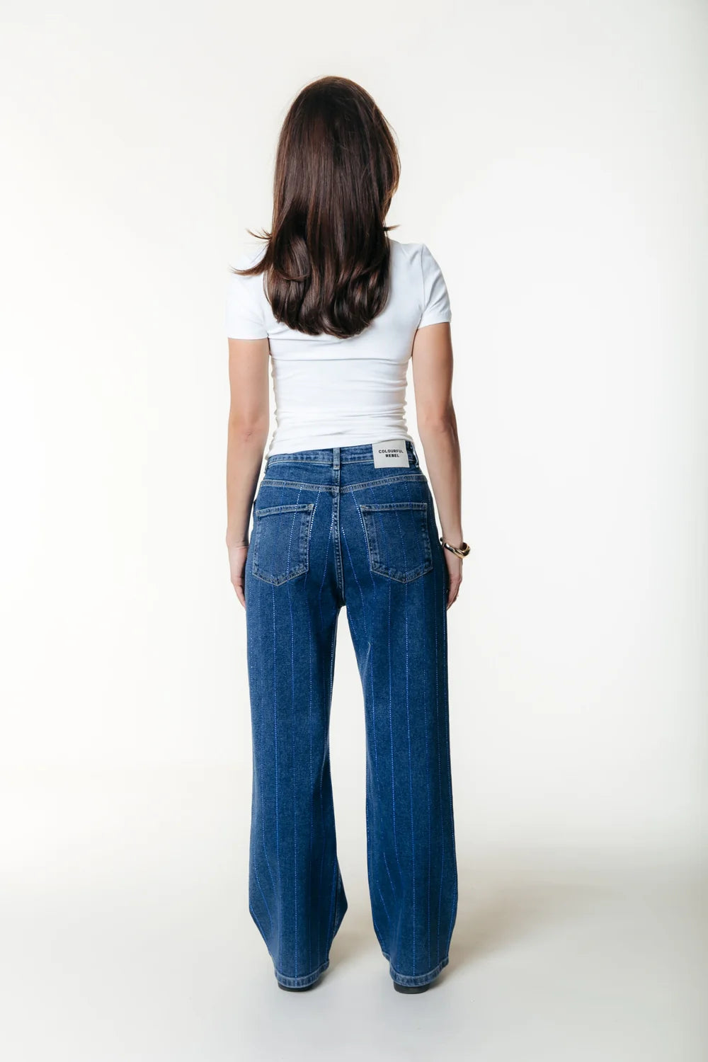 Colourful Rebel | Gaias Rhinestones High Rise Wide Leg Denim Pants - Dark blue