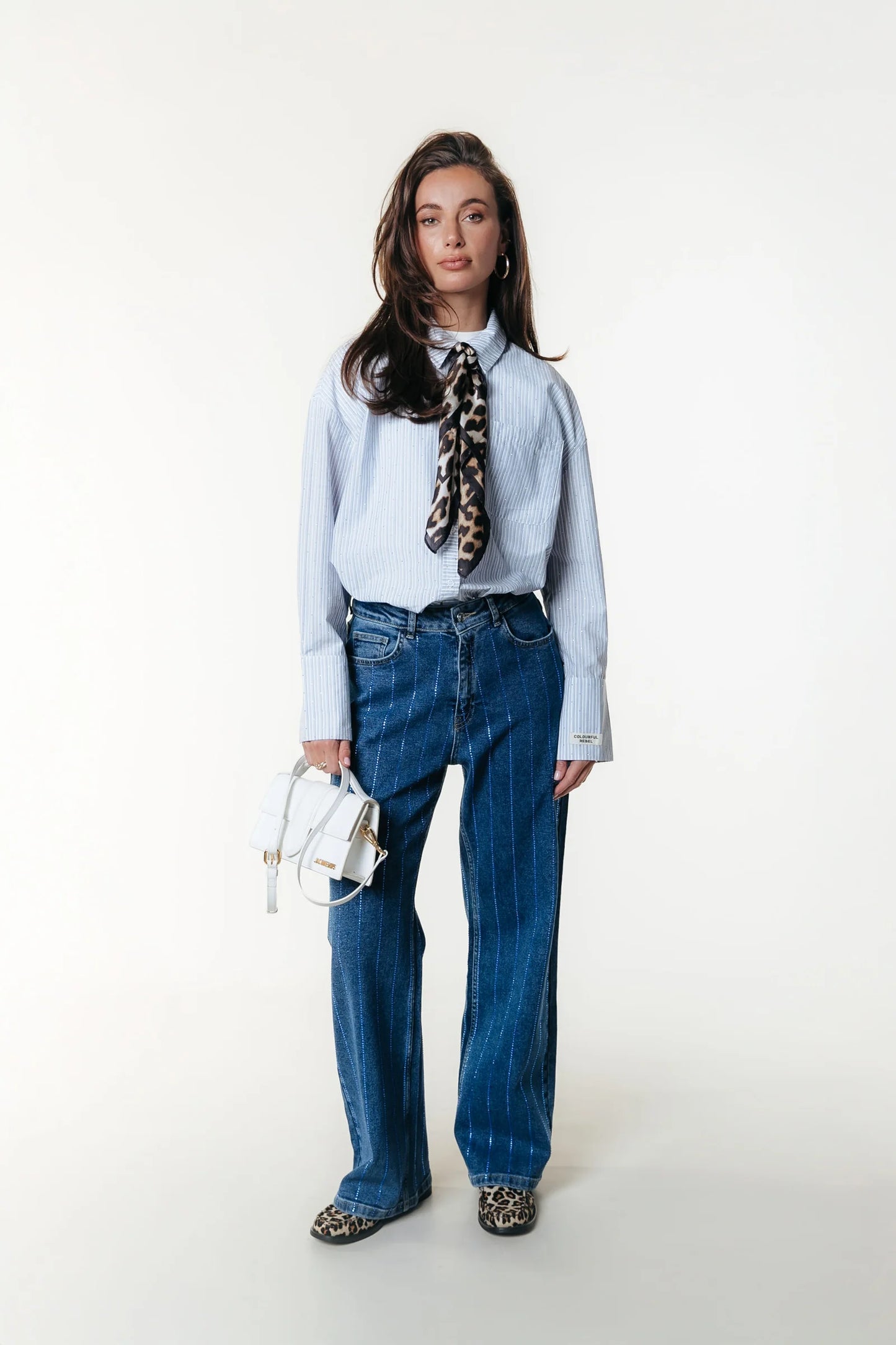 Colourful Rebel | Gaias Rhinestones High Rise Wide Leg Denim Pants - Dark blue