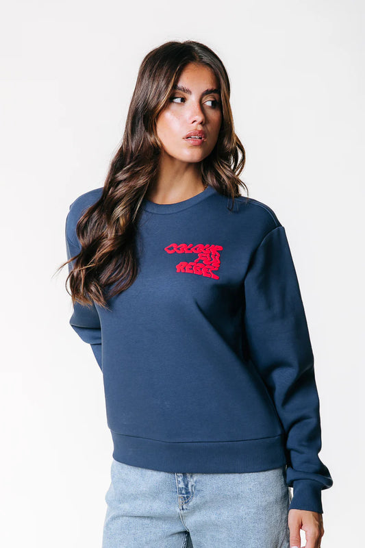 Colourful Rebel | Logo Wave Relaxed Sweat - Denim Blue (WS417081)