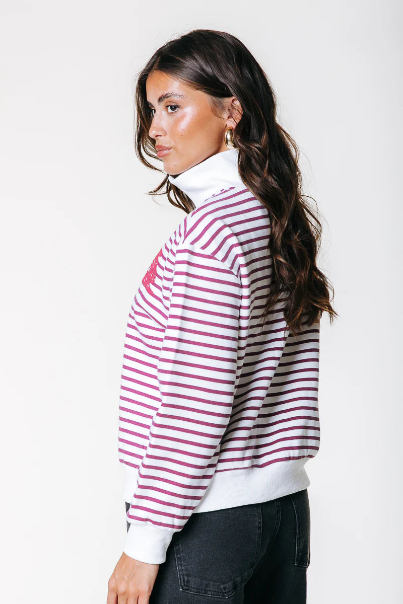 Colourful Rebel | Striped Relaxed Zip Sweat - Off White