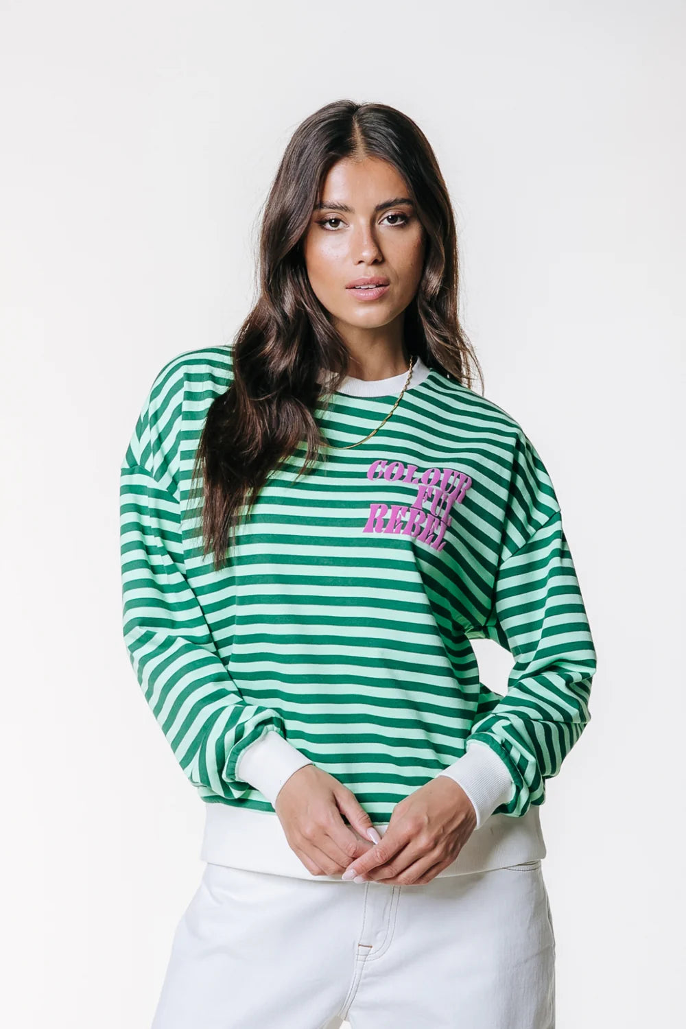 Colourful Rebel | Contrast Cuff Sweat - Green