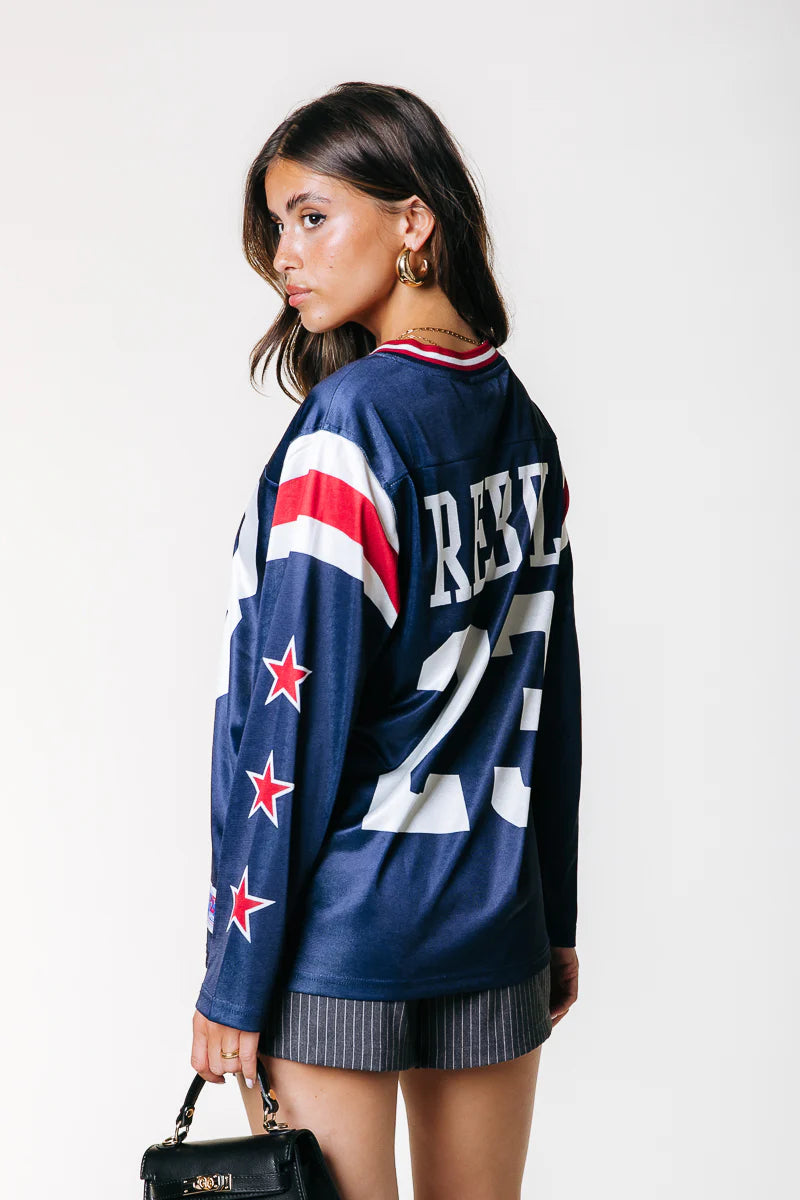Colourful Rebel | Kayla Football Tee - Canal Blue (WT117005)