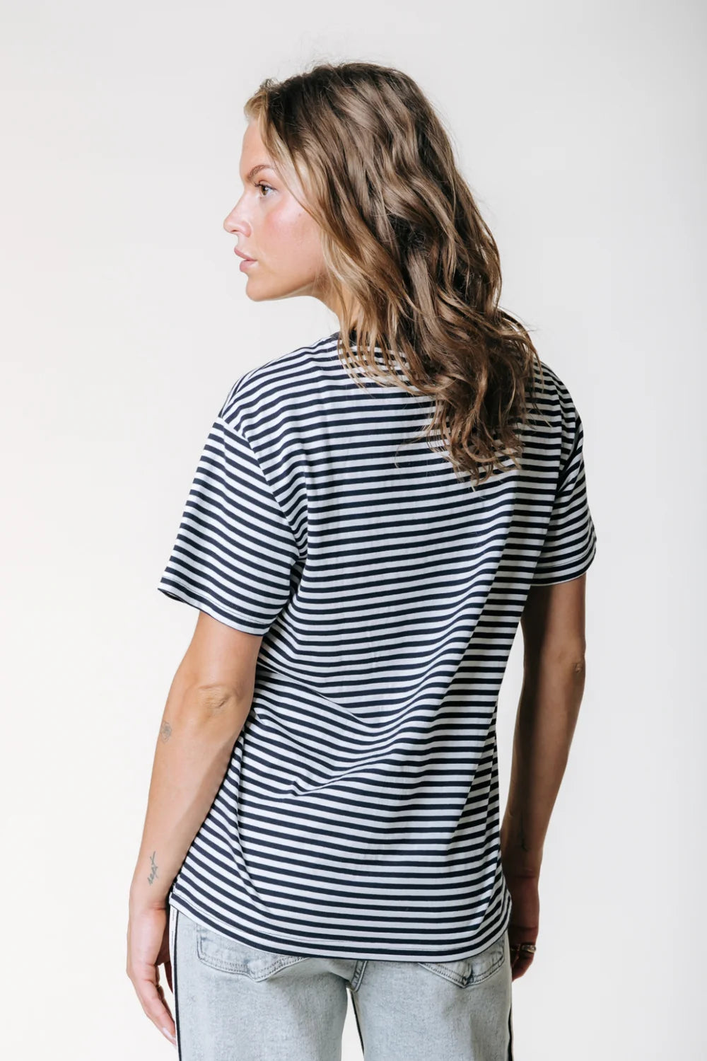 Colourful Rebel | Striped Logo Loosefit Tee - (WT117628) Deep blue